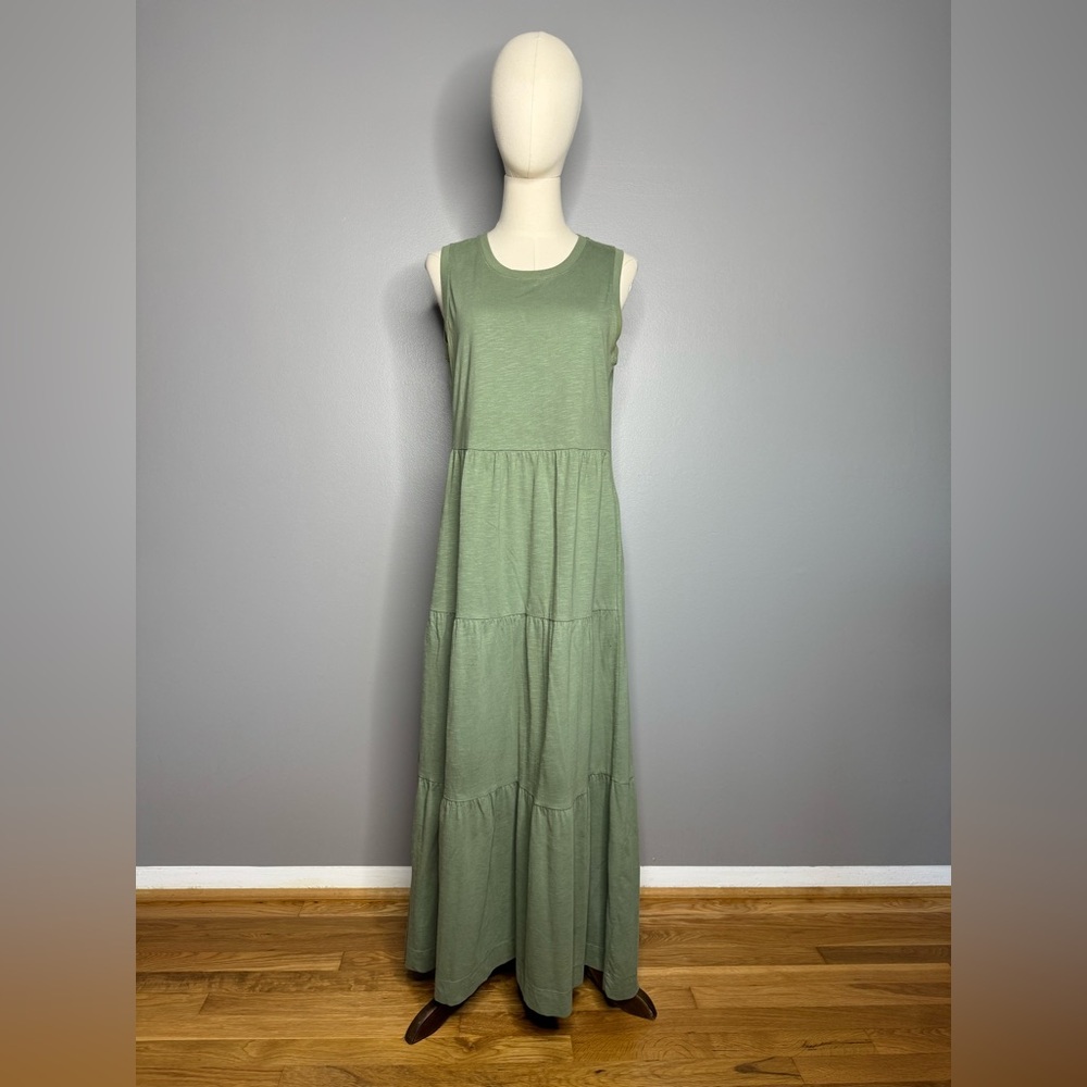 ME+EM Green Sleeveless Tiered Casual Cotton Dress.
